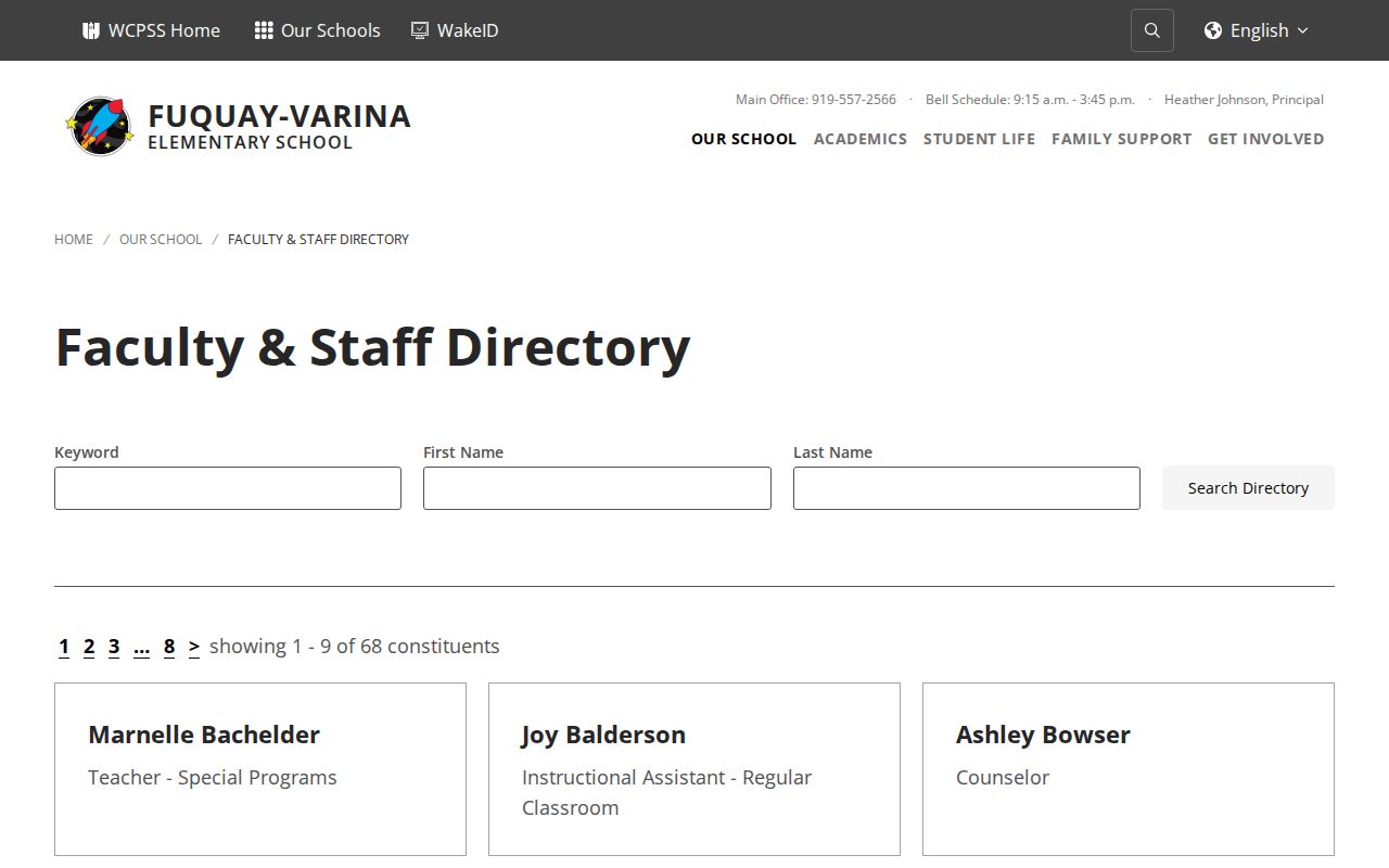 Fuquay-Varina people directories elementary faculty listing