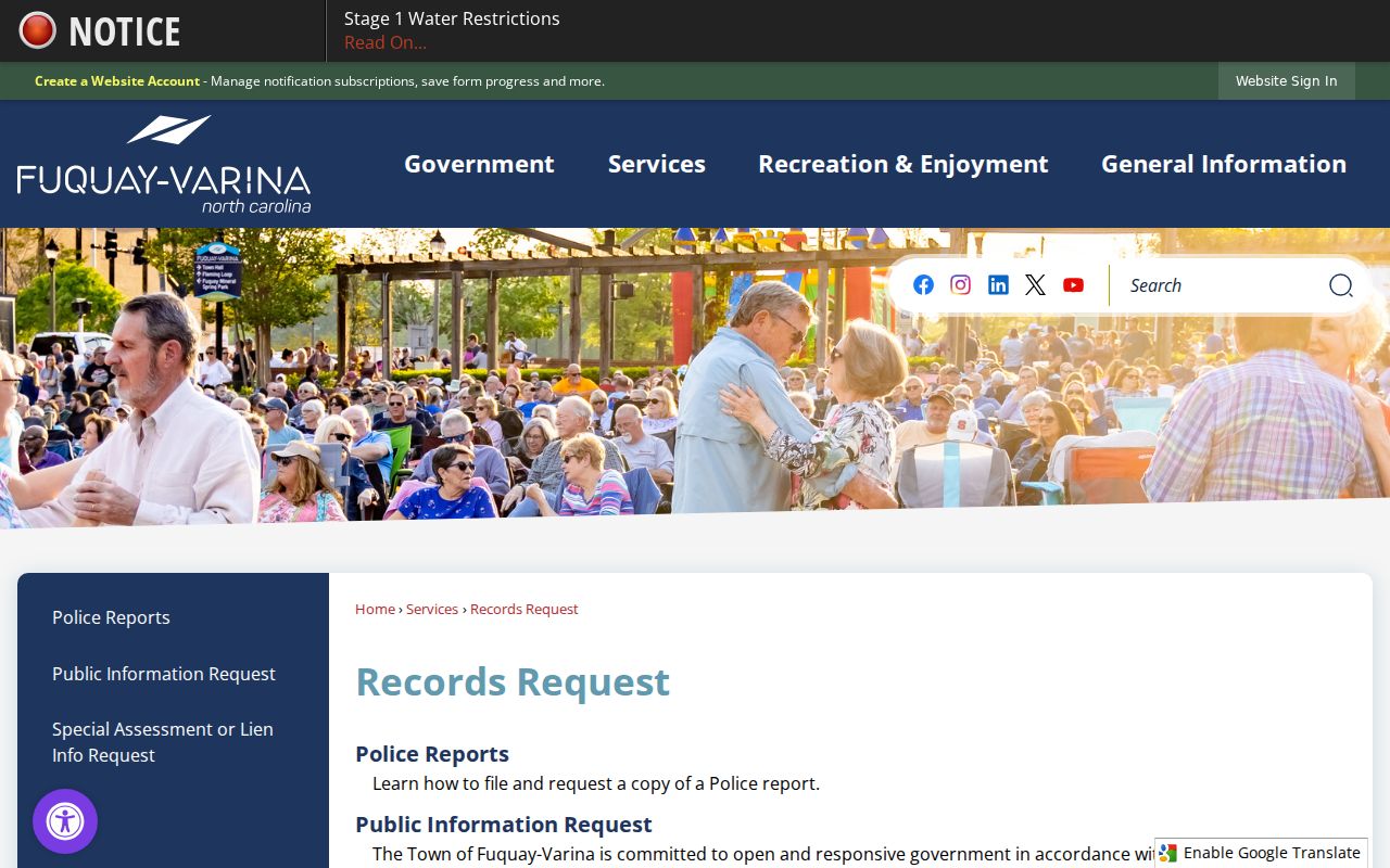 Fuquay-Varina public records Town request channels