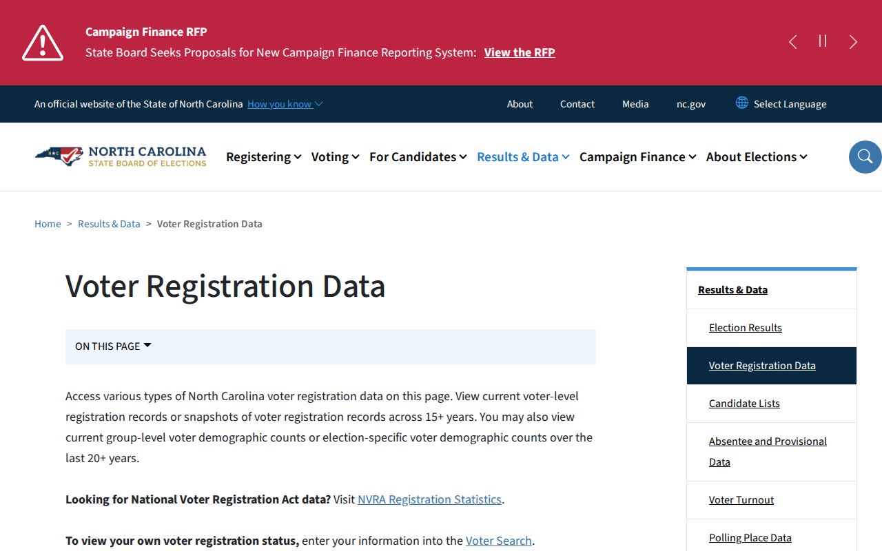 Fuquay-Varina voter registration records data download page
